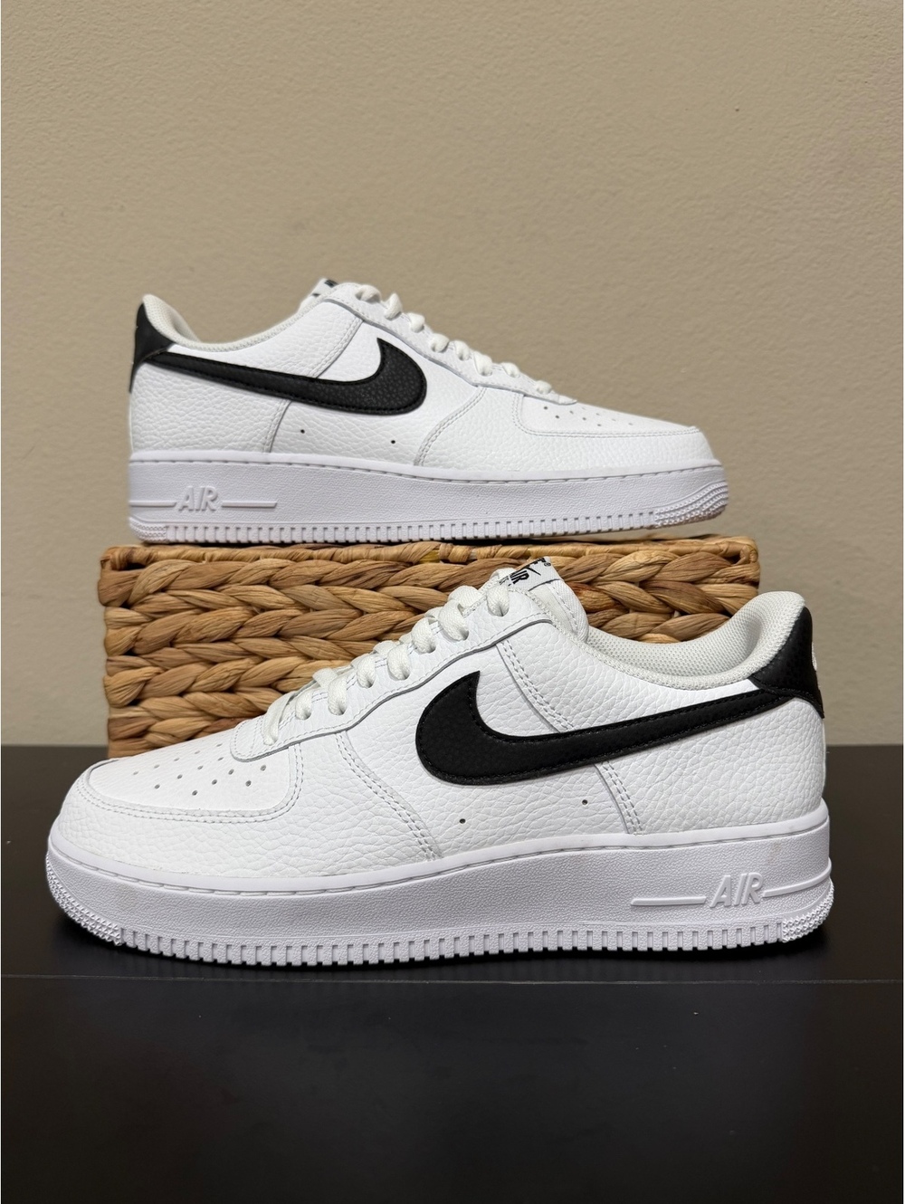 Size 9.5 - Nike Air Force 1 ‘07 “White Black Pebbled Leather”